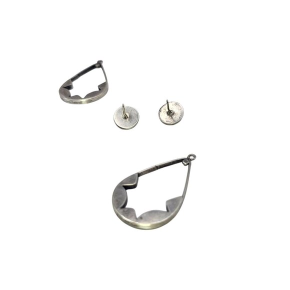 Zuni-Style Sterling Silver Multi-Stone Inlay Convertible Teardrop Earrings - Picture 8 of 16